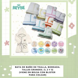 Salida de baño Beybe bordada (5001) T.(1-2-3) (1 A 4 AÑOS) SURTIDO DE COLORES