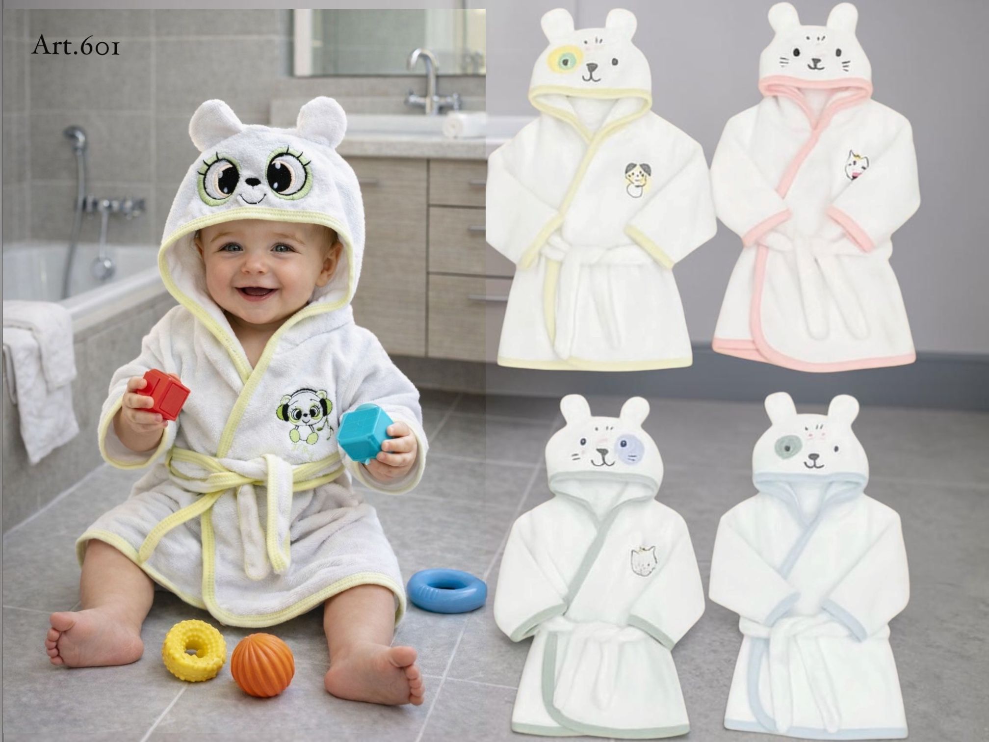 Salida de baño de toalla bordada MICKY BABY T.(1 al 5) (RN hasta 24 meses) Art.601 SURTIDO DE COLORES