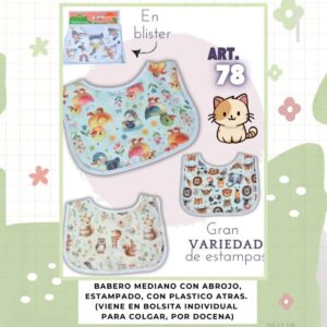 Babero beybe estampado de pique y plastico pack por 12 (78) surtido de colores
