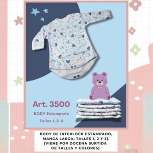 Body beybe estampado pack x 12 (Talle 1-2-3) art 3500 surtido de colores