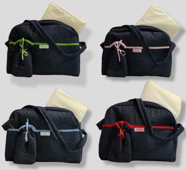 Bolso de Jean con cambiador y portamamadera Pintitas Colores Surtidos