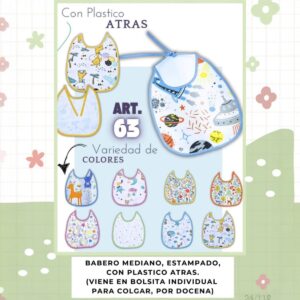 Babero forrado en plastico en blister individual Beybe Art. 63 pack x12 surtido de colores