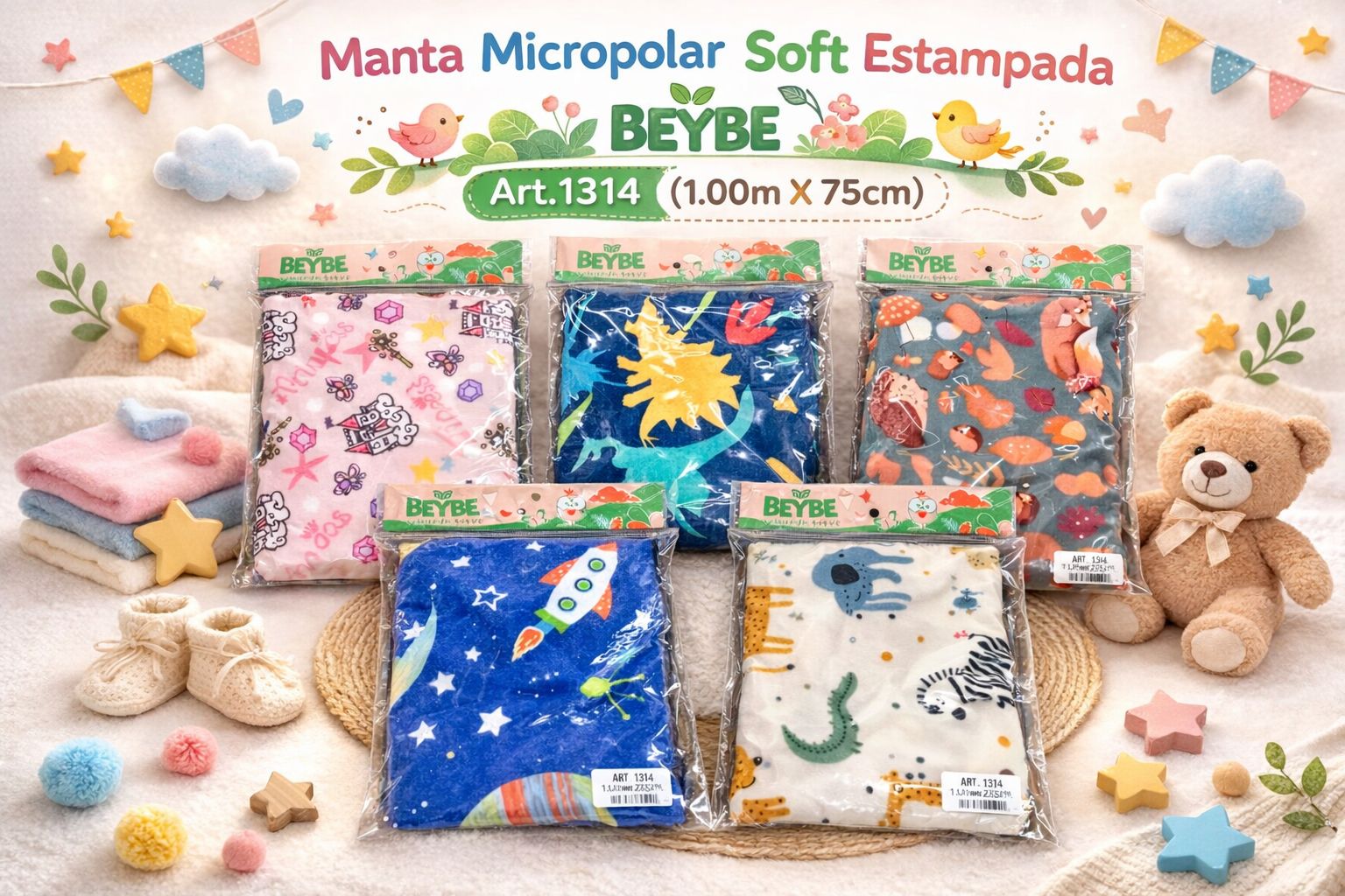 Manta Micropolar Soft estampada Beybe Art.1314 (1.00m x 75cm) SUPEROFERTA