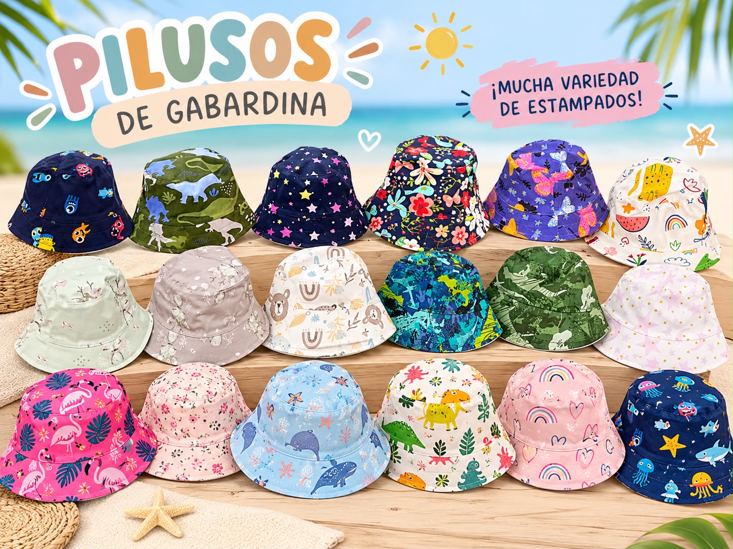 Piluso estampado Gabardina T.(1 al 5) Pack x 6 (Surtido de colores)