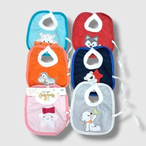 Babero bordado de plush con plastico y portachupete "July Baby" Art.510 Pack x 6
