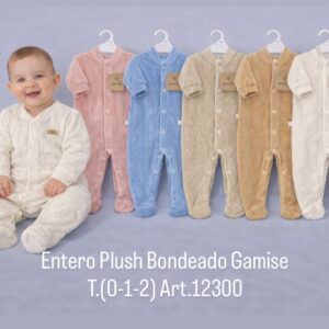 Enterito Plush Bondeado con broche "Gamise Exterior" T.(0-1-2) Art.12300 Surtido en colores VARIOS