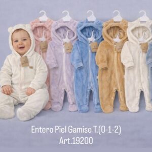 Enterito Piel con cierre y capucha T.0-1-2 "GAMISE EXTERIOR" Art.19200 Surtido en colores VARIOS
