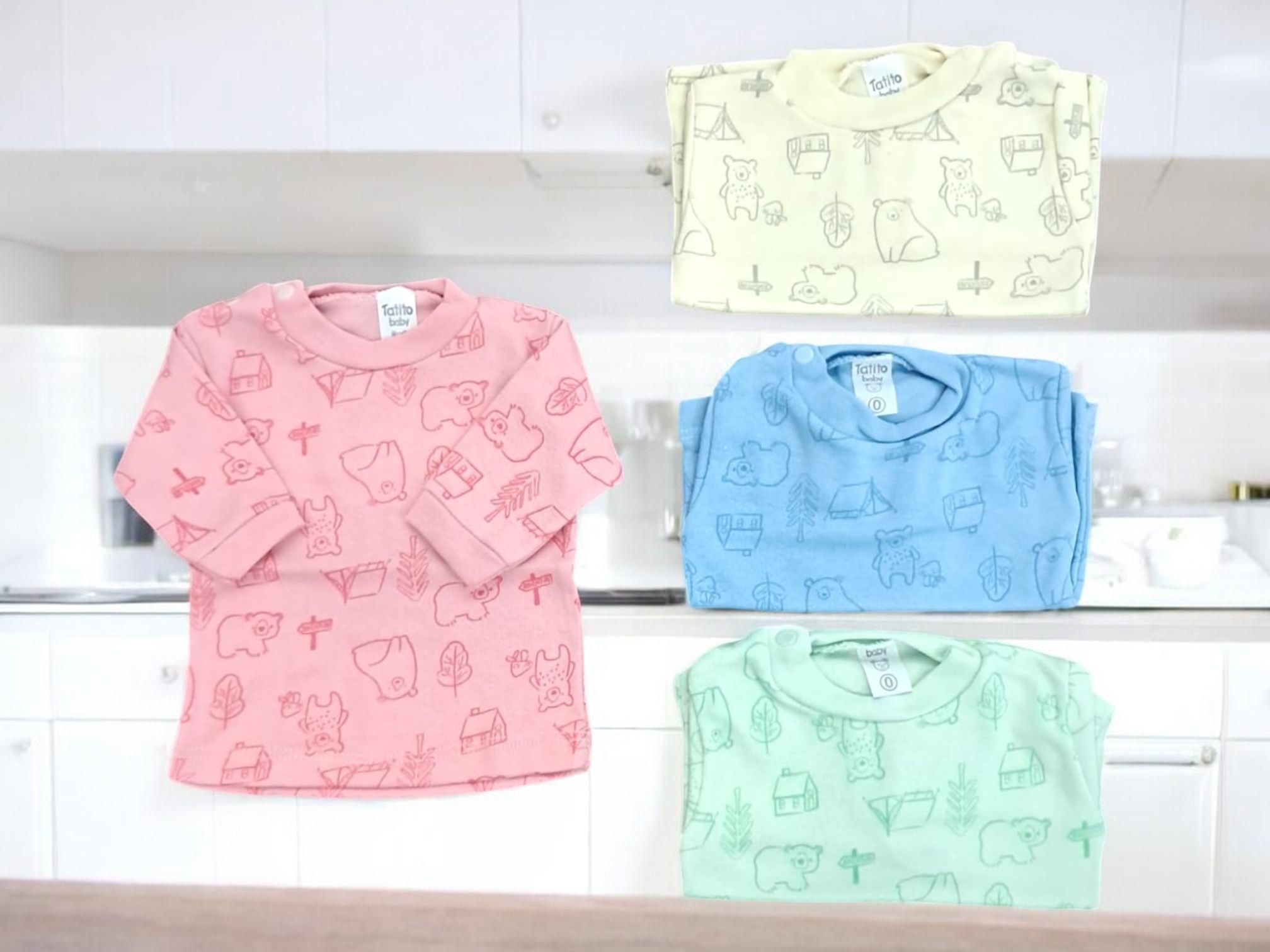 Camiseta estampada bebe fondo color Tatito T.0 al 4 Art.675 Pack x 6