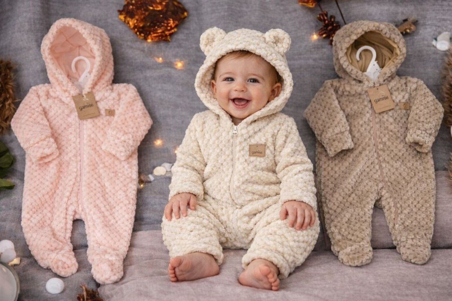 Enterito Piel "Panal de Abeja" con cierre y capucha T.(0-1-2) GAMISE Art.41200