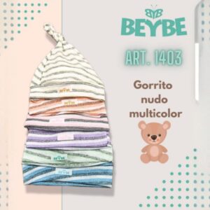 Gorro rayado con Nudo Beybe Art.1403 Pack x 12 Surtido de colores