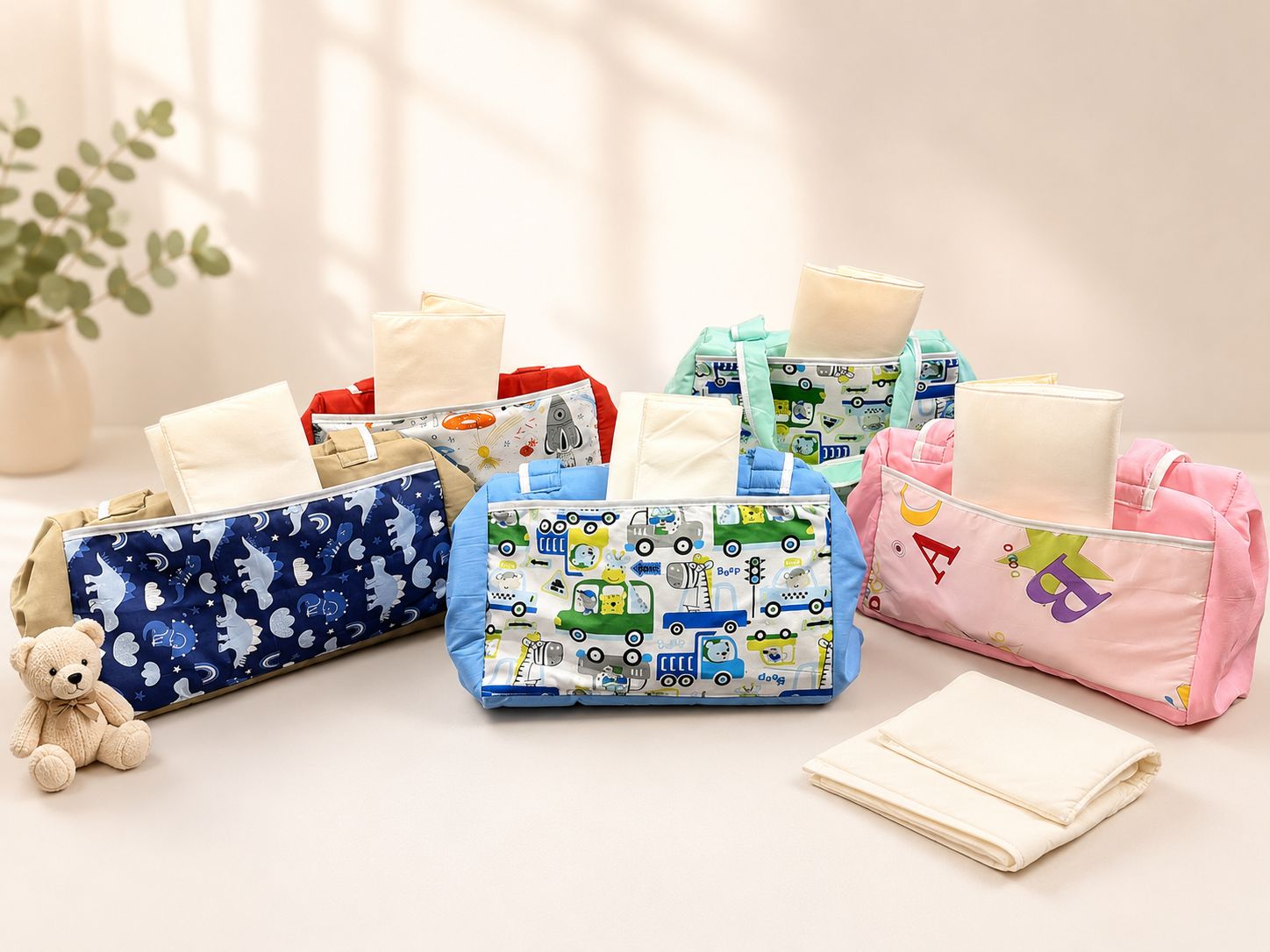 Bolso Maternal de tela liso con estampa con cambiador "Bebesitos"