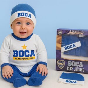 Set en Caja 3 piezas Boca Juniors (Body, medio oso y gorro) Talle Unico