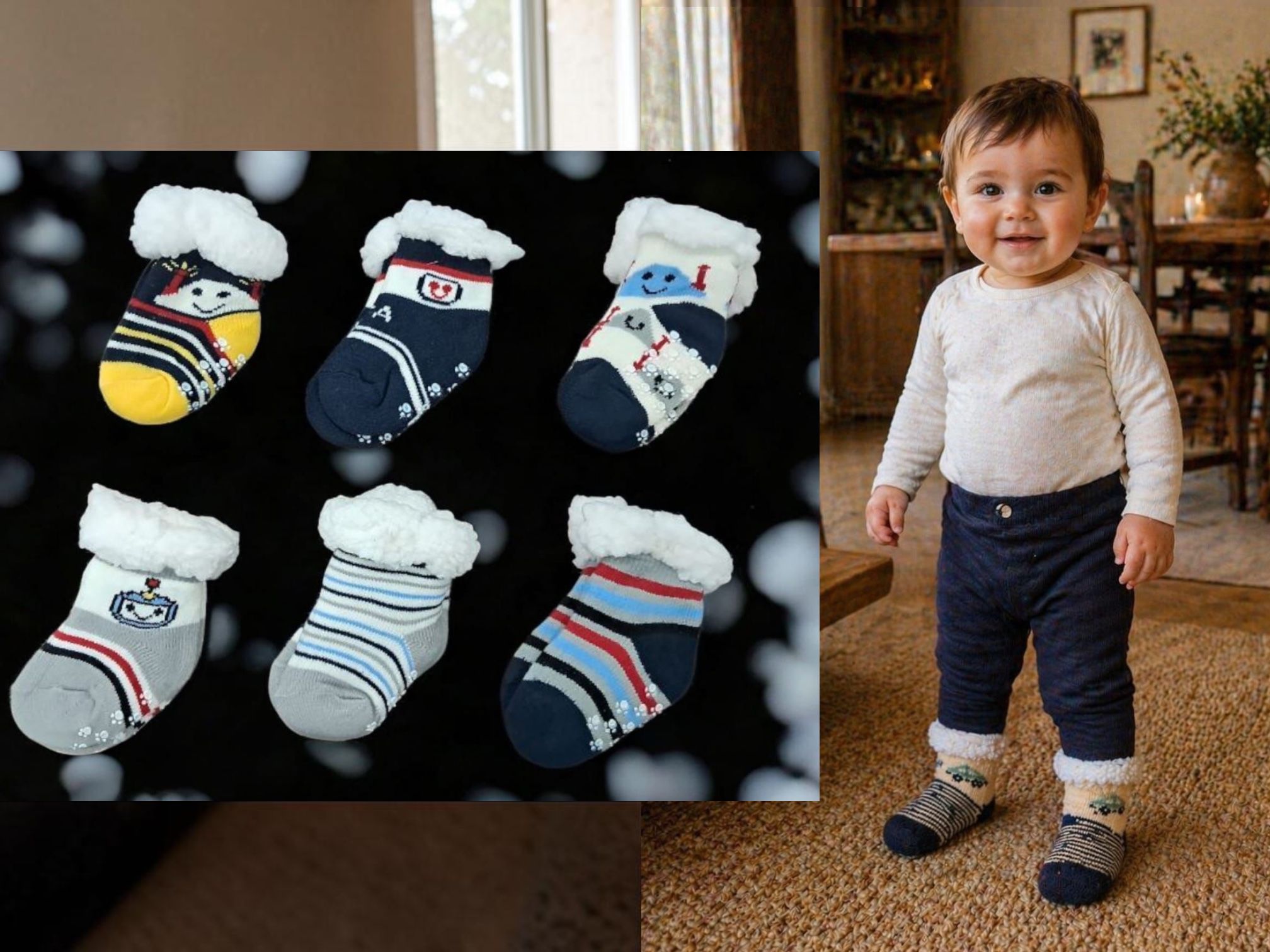 Medias Pantufla Antideslizante Con Corderito NENE Talle Unico (Hasta los 2 años) Pack x 6