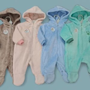 Enterito de Piel soft c/cierre y capucha "July baby" T.(0-3/3-6/6-9 meses) Surtido de colores