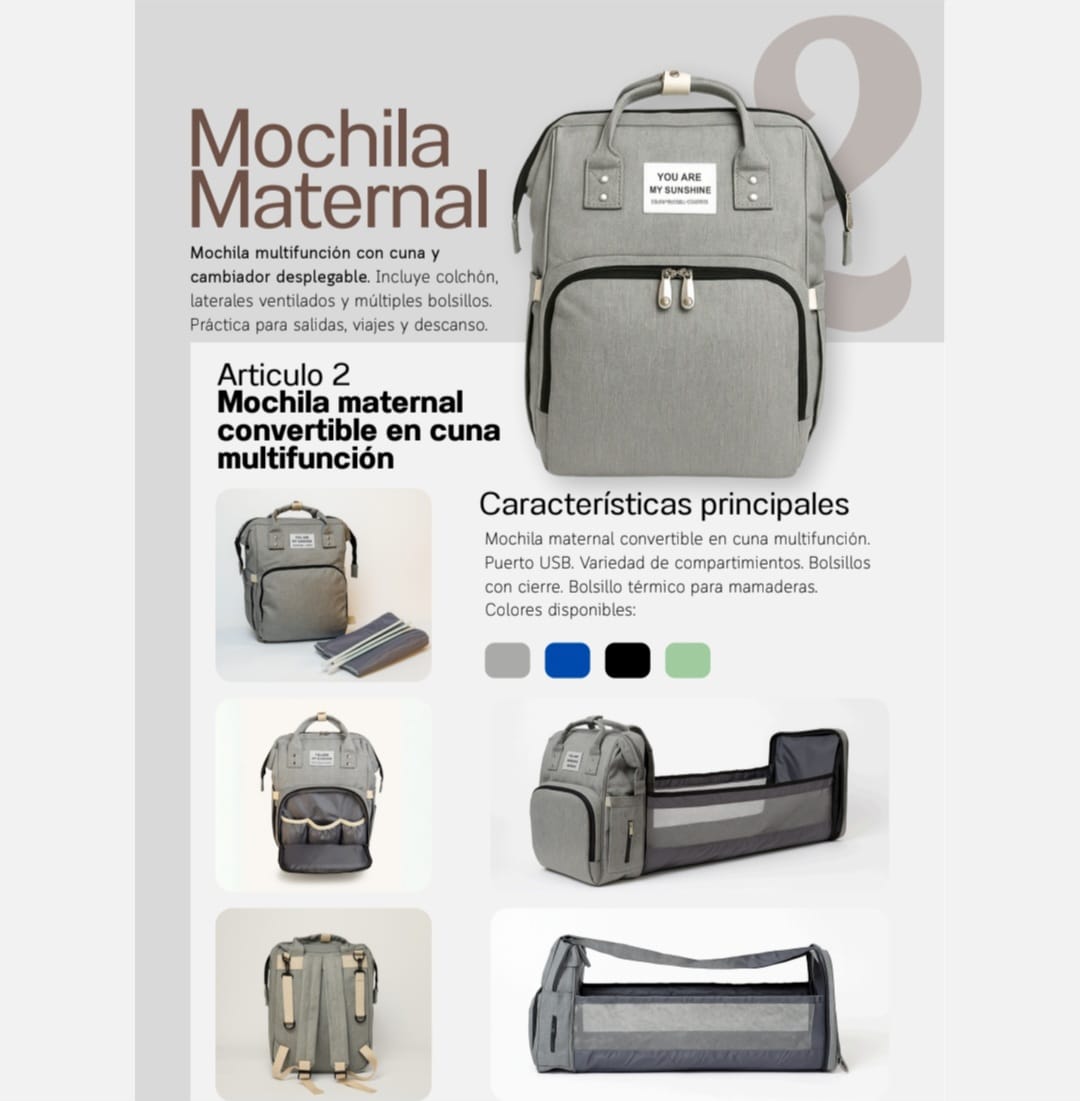 Mochila maternal convertible en Cuna Multifuncion "Sunshine" Art.02 Surtida de colores