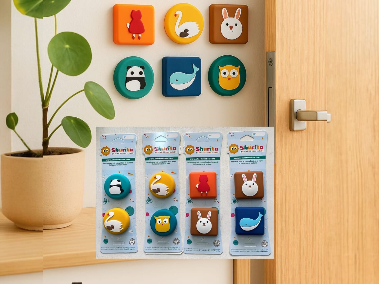 Tope de puerta Silicona con pegamento autoadhesivo (4cm x 4cm) en Set 2 piezas "Shurita"