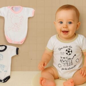 Body Andy manga corta FONDO BLANCO T.(0 al 3) Pack x 12 Surtido de colores