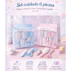 Set cuidado bebé 6 piezas CELESTE (Tijeras, lima de uñas, cortaúñas, cepillo y peine) "Andy" Art.20