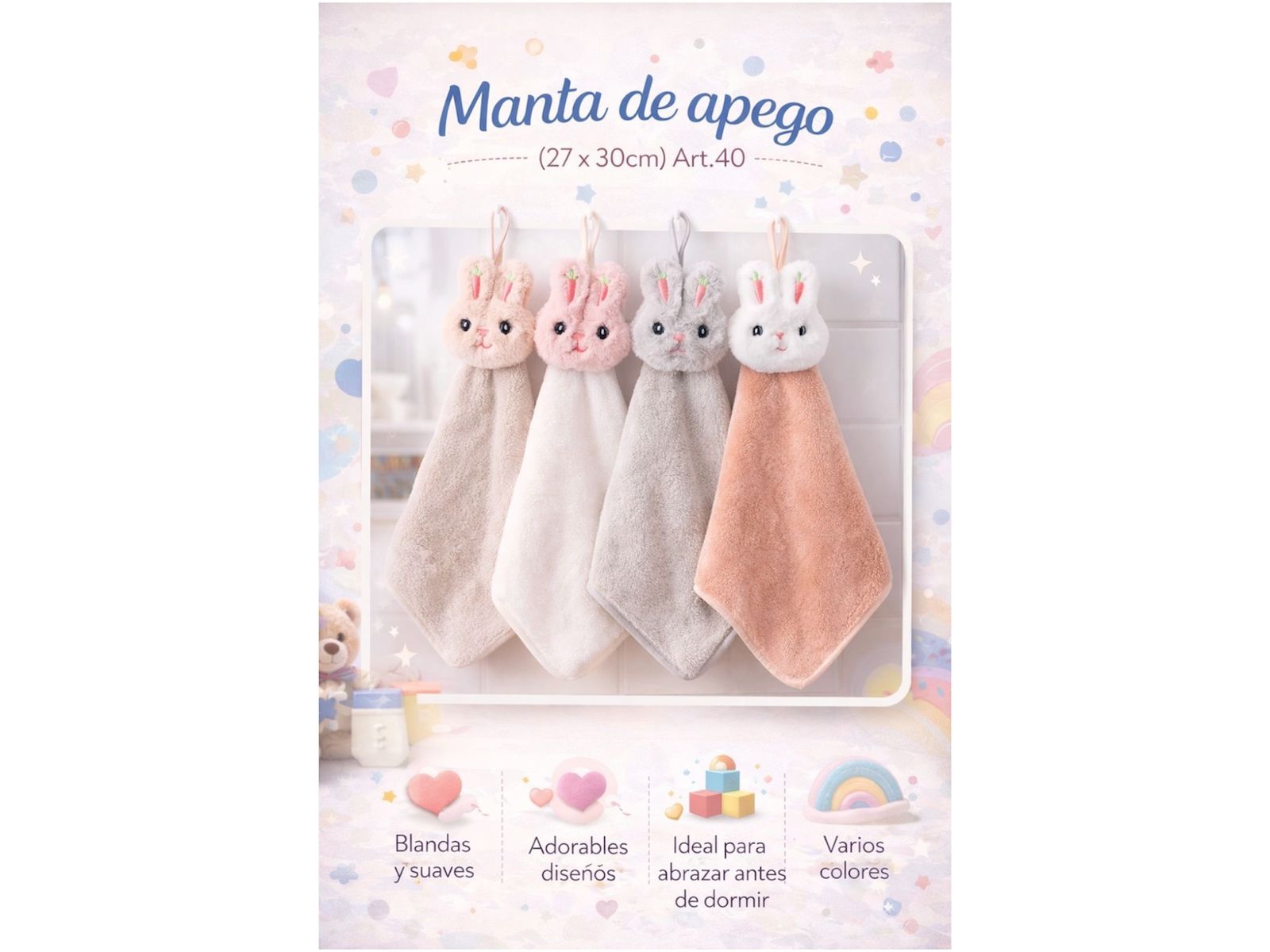 Manta de Apego con muñeco (Art.40) "Andy" Surtido de colores Pack x 6