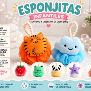 Esponja de baño Infantil Pompón "Analia Babies" Surtido de Colores Pack x 6