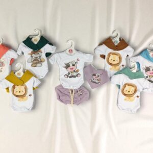 Conjunto 3 piezas con estampa (Body, Short y bandana) "Microbaby" T.(0 al 4) Art.5117 Surtido en colores VARIOS