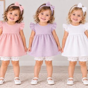 Vestido "Cloque" con vincha y bombachon "Os Babies" T.(0 al 3)(Hasta 24 meses aprox)