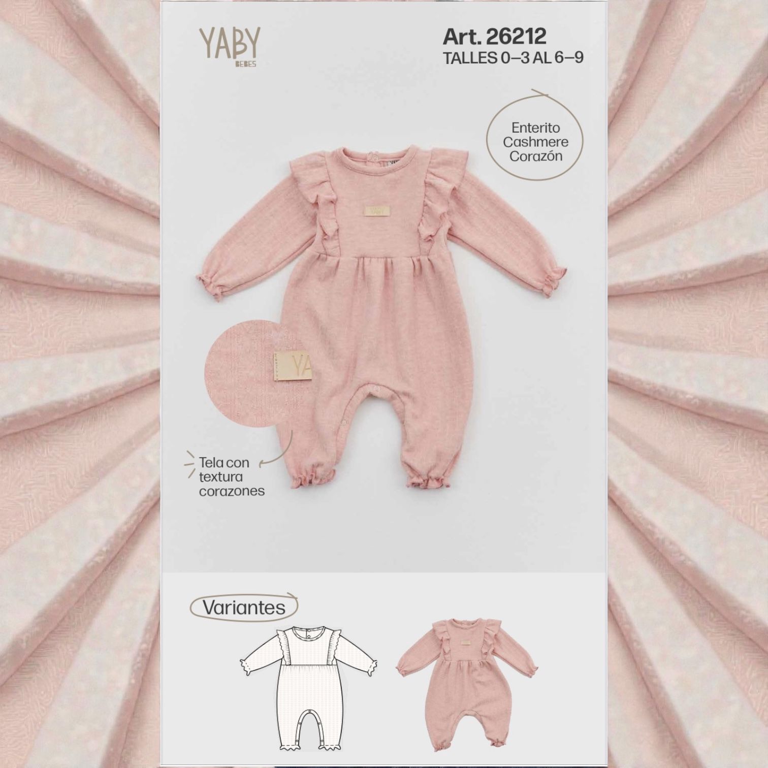 Entero “Cashmere” con volados Yaby T.(0-3/3-6/6-9 meses) Art.26212