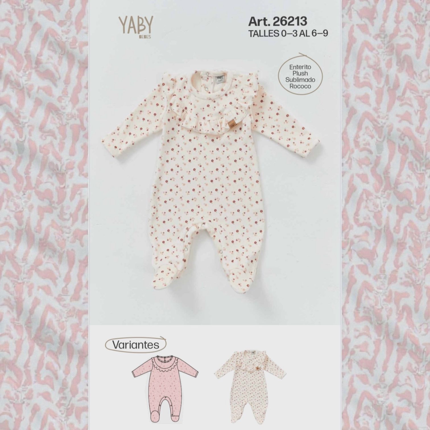 Entero Plush Estampado con volados “Yaby” T.(0-3/3-6/6-9 Meses) Art.26213