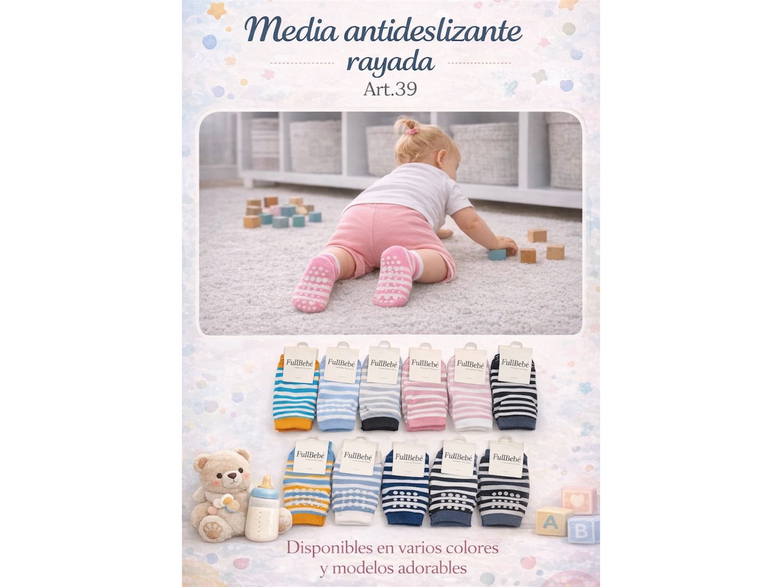 Media antideslizante rayada "Andy" Pack x 12 Art.39/679