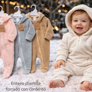 Entero Chenille Forrado Con Corderito “Gamise Exterior” T.(0-1-2) Art.43001 Surtido de colores