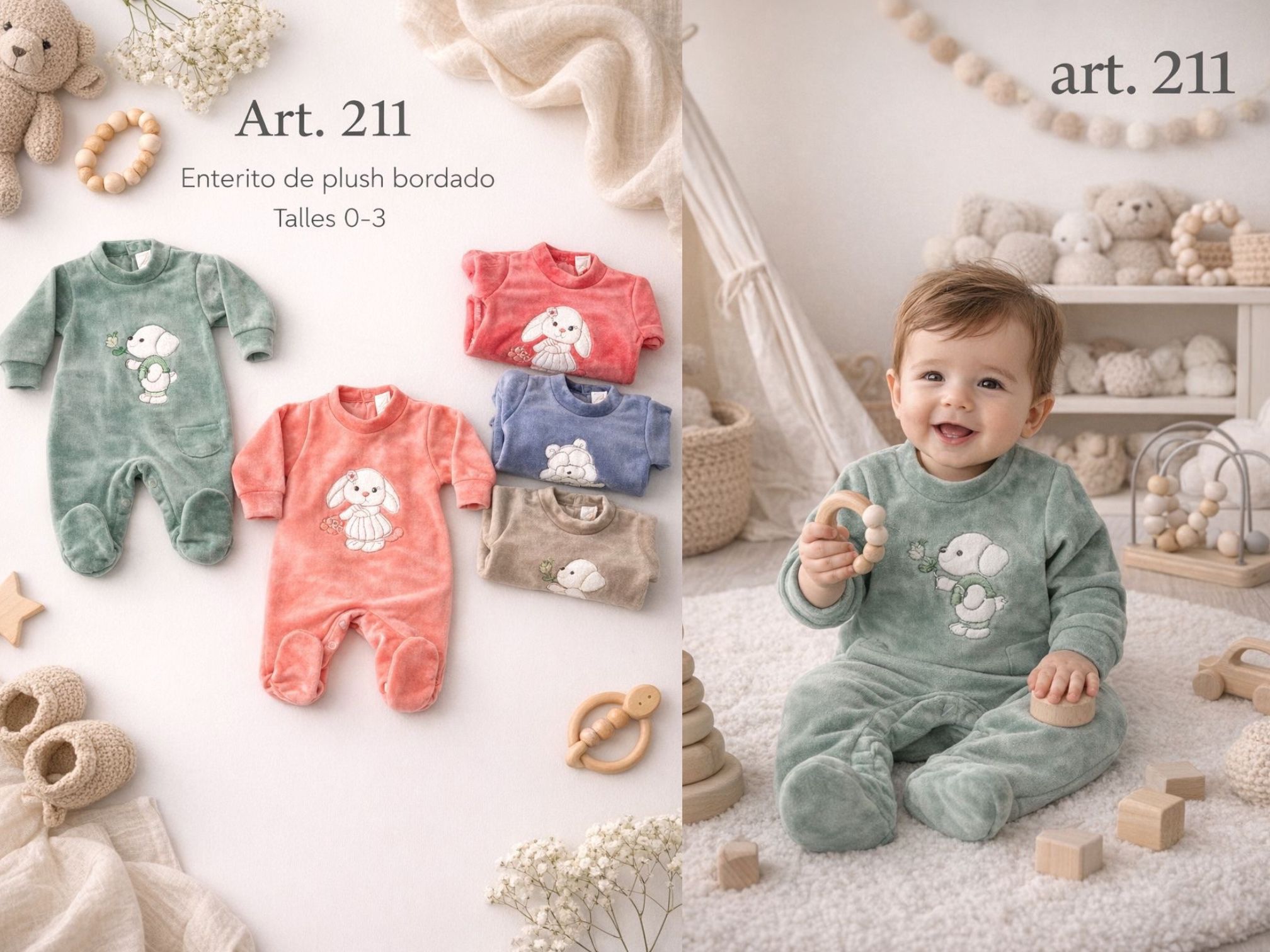 Entero de Plush Bordado Micky Baby T.(0 al 3) Art.211