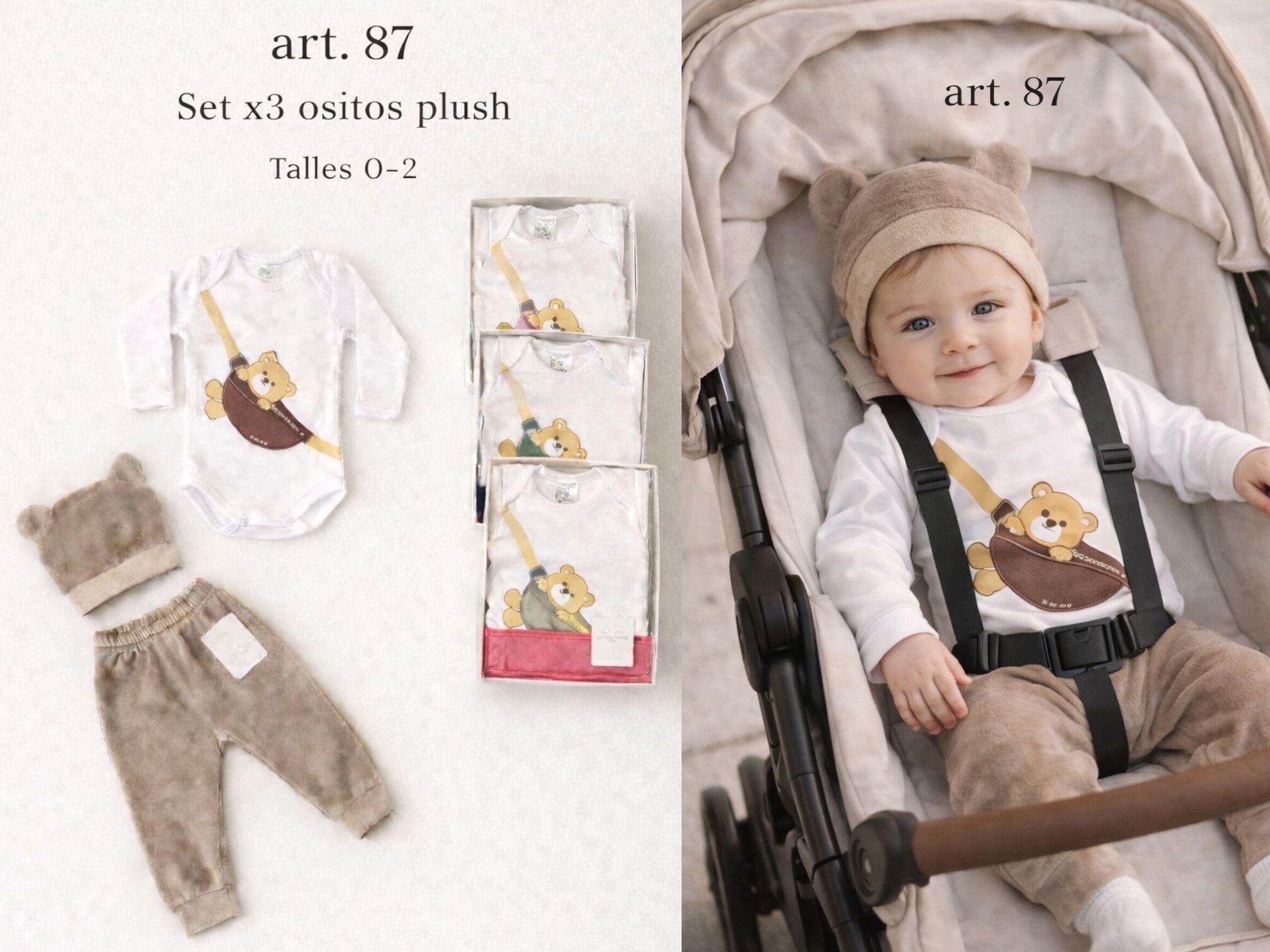 Set en caja 3 piezas PLUSH Micky Baby T.(0-1-2) Art.87