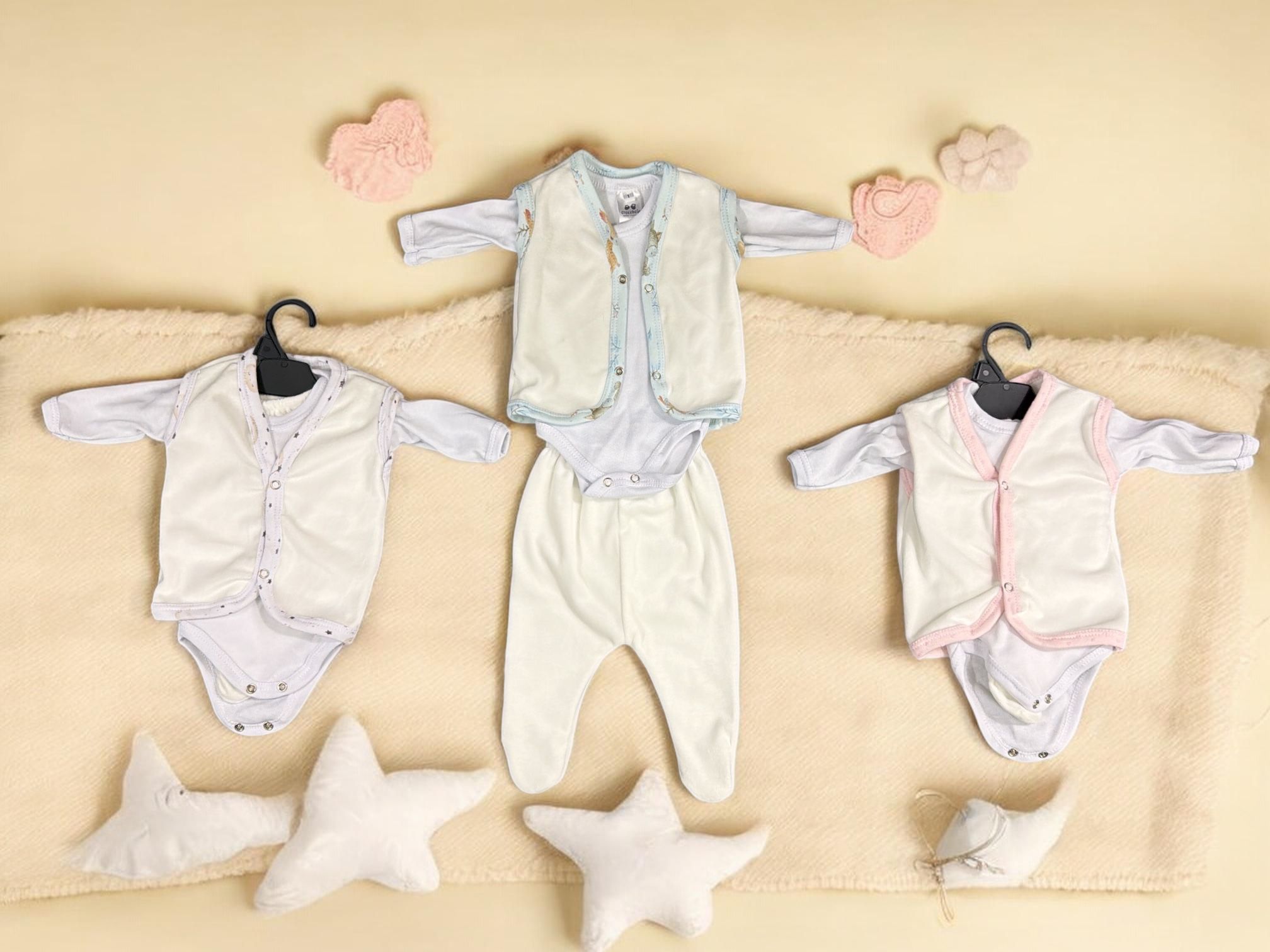 Conjunto 3 piezas Plush Crecoheta (Chaleco, body y medio oso) T.(1 al 3) Surtido de colores