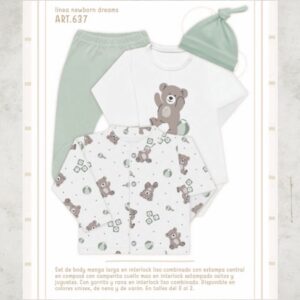 Set En Caja 4 Piezas Interlock NENE Y NENA Dreams (Saquito, Body, Medio Oso Y Gorro) T.(0-1-2) Art.637