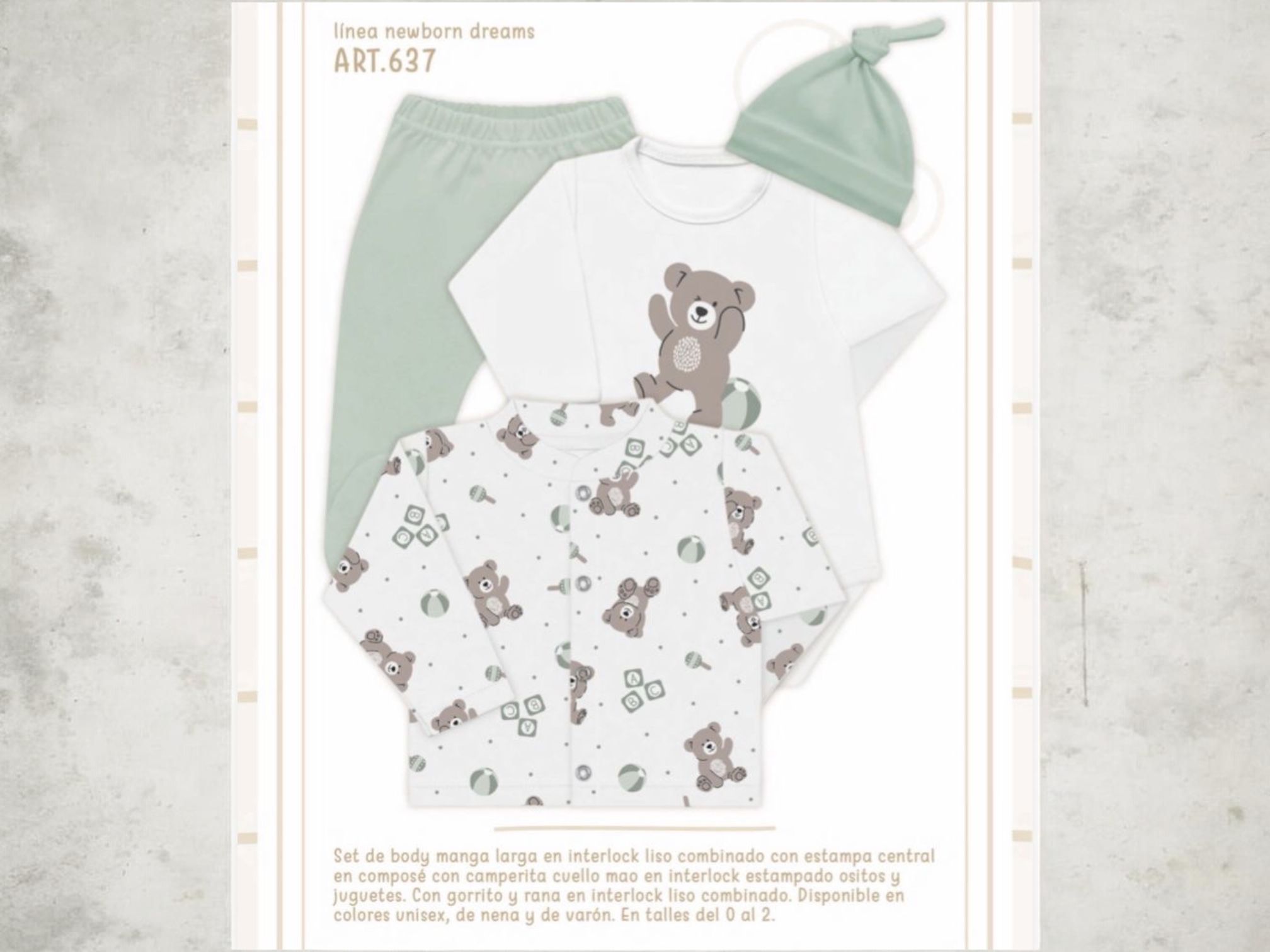 Set En Caja 4 Piezas Interlock NENE Y NENA Dreams (Saquito, Body, Medio Oso Y Gorro) T.(0-1-2) Art.637