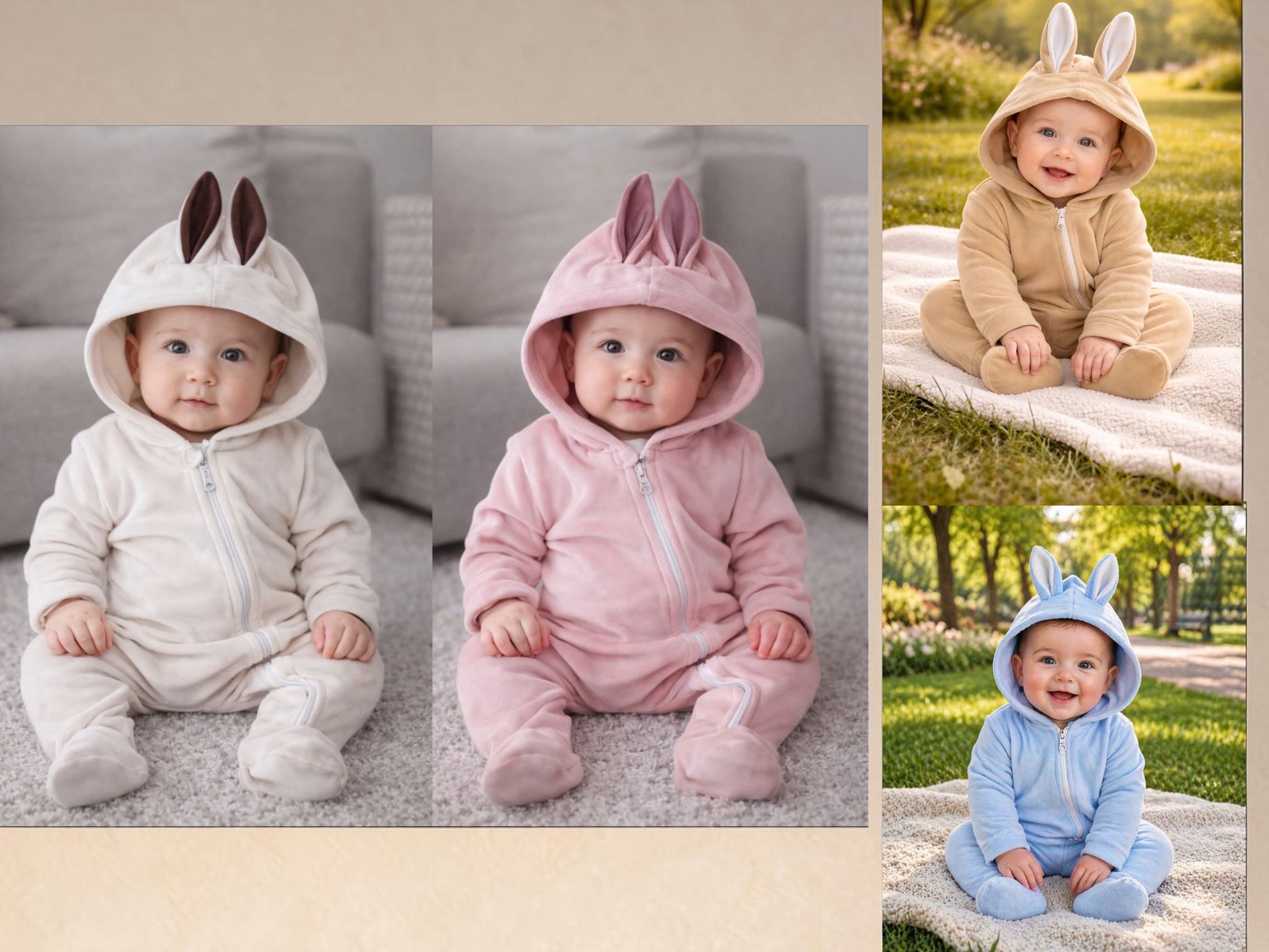 Entero Plush con cierre y orejas “Magali Babies” T.(2-3-4-5)