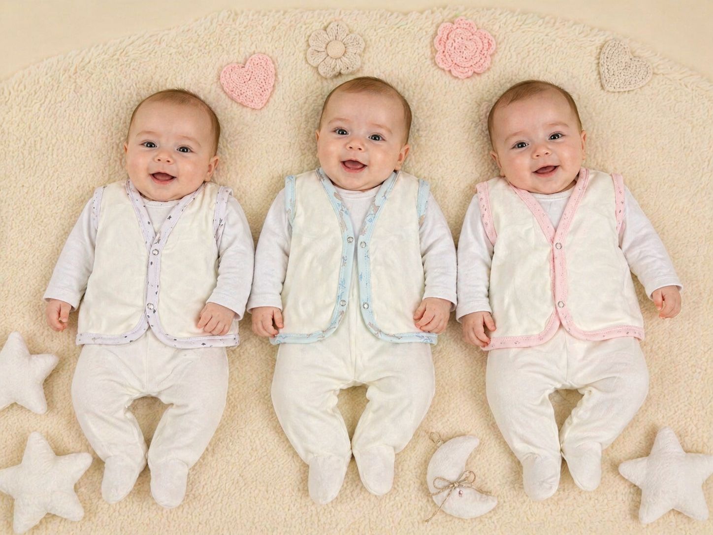 Conjunto 3 piezas Plush Crecoheta (Chaleco, body y medio oso) T.(1 al 3) Surtido de colores