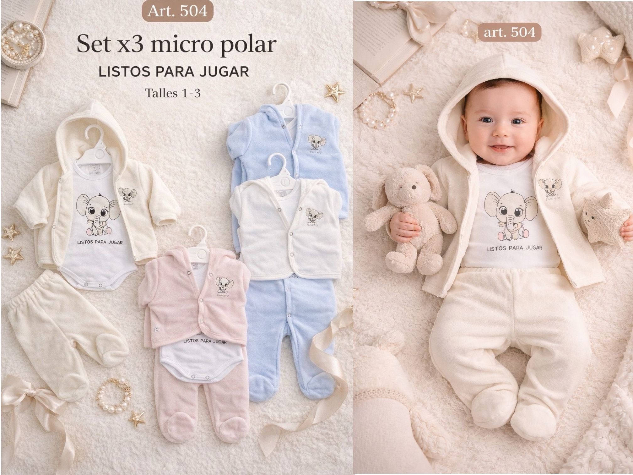 Conjunto 3 piezas (Saquito, body y medio oso) Micropolar "Micky Baby" T.(1 al 3) Art.504
