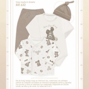 Set En Caja 4 Piezas Interlock NENE Y NENA Dreams (Body, Batita, Medio Oso Y Gorro) T.(0-1-2) Art.632