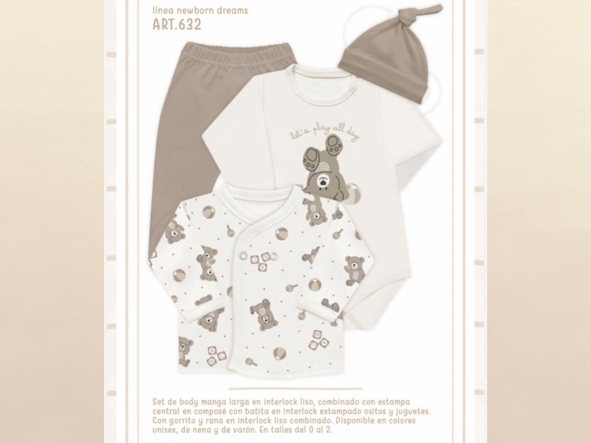 Set En Caja 4 Piezas Interlock NENE Y NENA Dreams (Body, Batita, Medio Oso Y Gorro) T.(0-1-2) Art.632