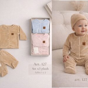Set en caja 3 piezas PLUSH (Campera, medio oso y gorro) “Micky Baby” T.(1 y 2) Art.127