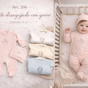 Entero algodon desagujado con gorro “Micky Baby” T.(0 al 3) Art.206