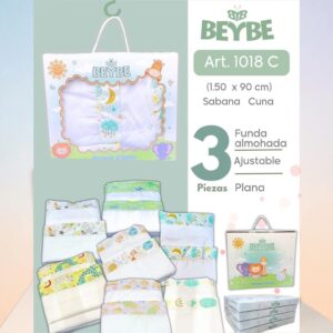 Sabana cuna con franja estampada en caja Beybe (1.50 x 90cm) Art.1018C Surtido de colores VARIOS