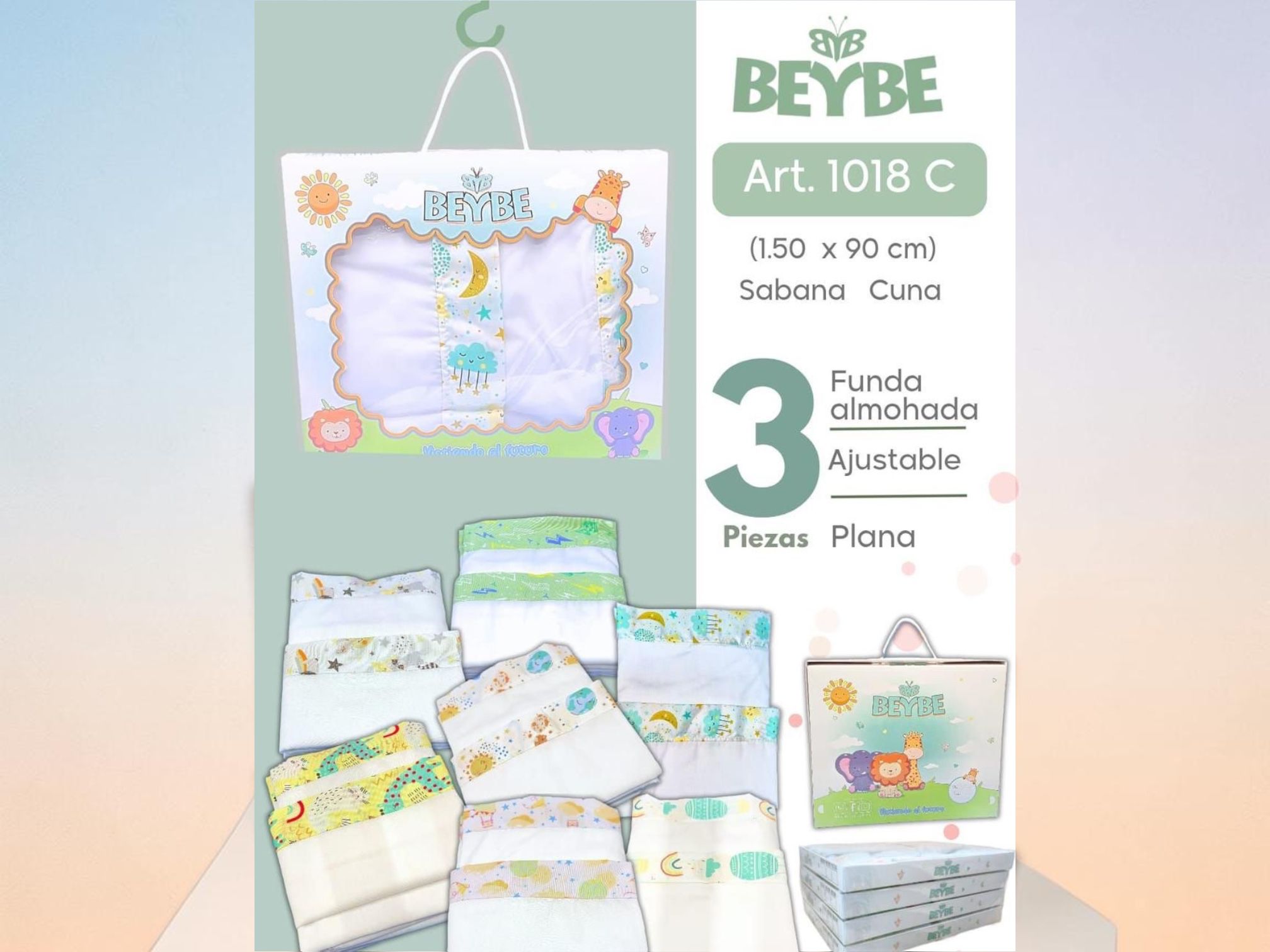 Sabana cuna con franja estampada en caja Beybe (1.50 x 90cm) Surtido de colores VARIOS