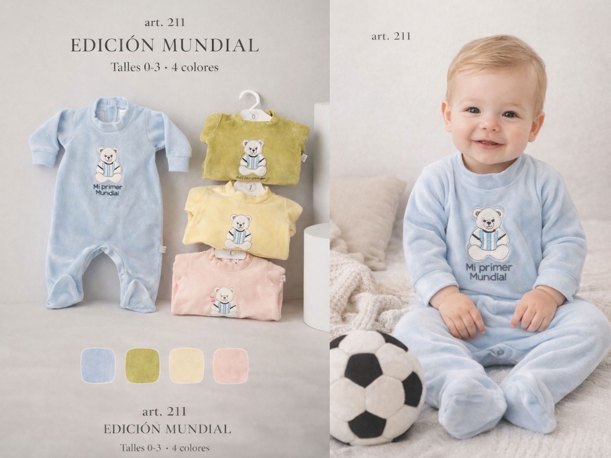 Entero Plush bordado “Edicion Mundial” Micky Baby T.(0 al 3) Art.211M