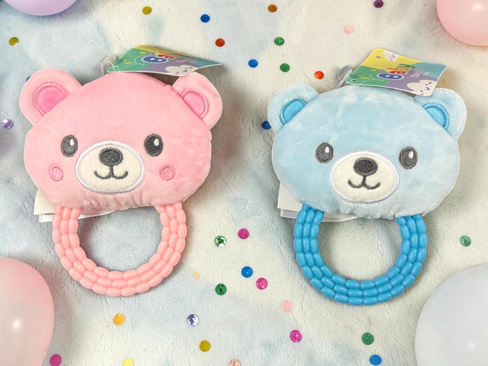 Peluche sonajero con mordillo Rosa y celeste “Woody toys” Art.310