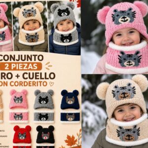 Set Gorro + Cuellito lana con corderito (Hasta los 2/3 años) “Analia Babies” Surtido de colores