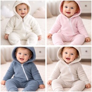 Entero corderoy con pie forrado en corderito con cierre y capucha “Magali Babies” T.(2 al 5)