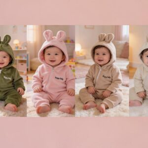 Entero Plush sin pie forrado en corderito con cierre y capucha “Magali Babies” T.(2 al 5)