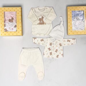 Set En Caja 4 Piezas Interlock NENE Y NENA Dreams (Body, Batita, Medio Oso Y Gorro) T.(0-1-2) Art.632